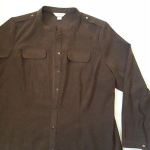 Lightweight Faux Suede Button up Jacket 1X